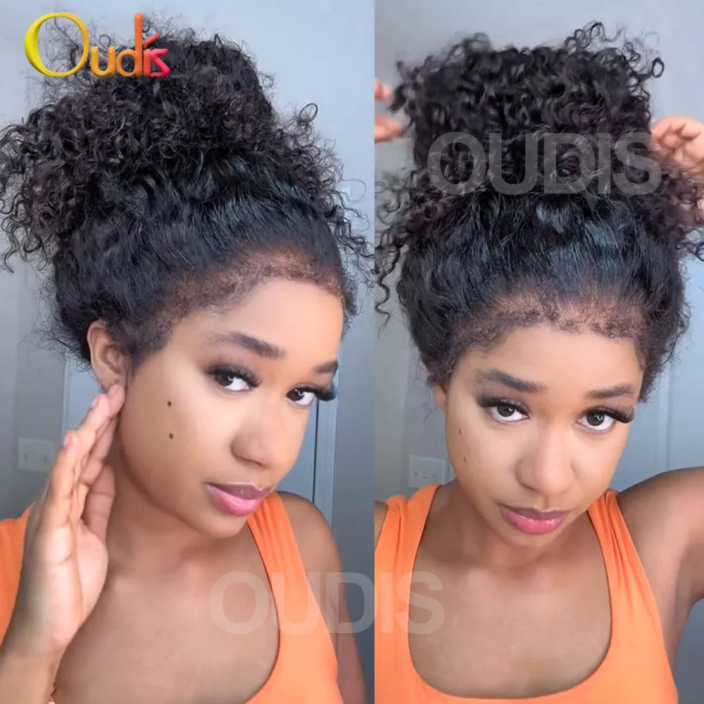 4C Kinky Edges Water Wave Invisible Strap Full Lace Front Glueless Wig