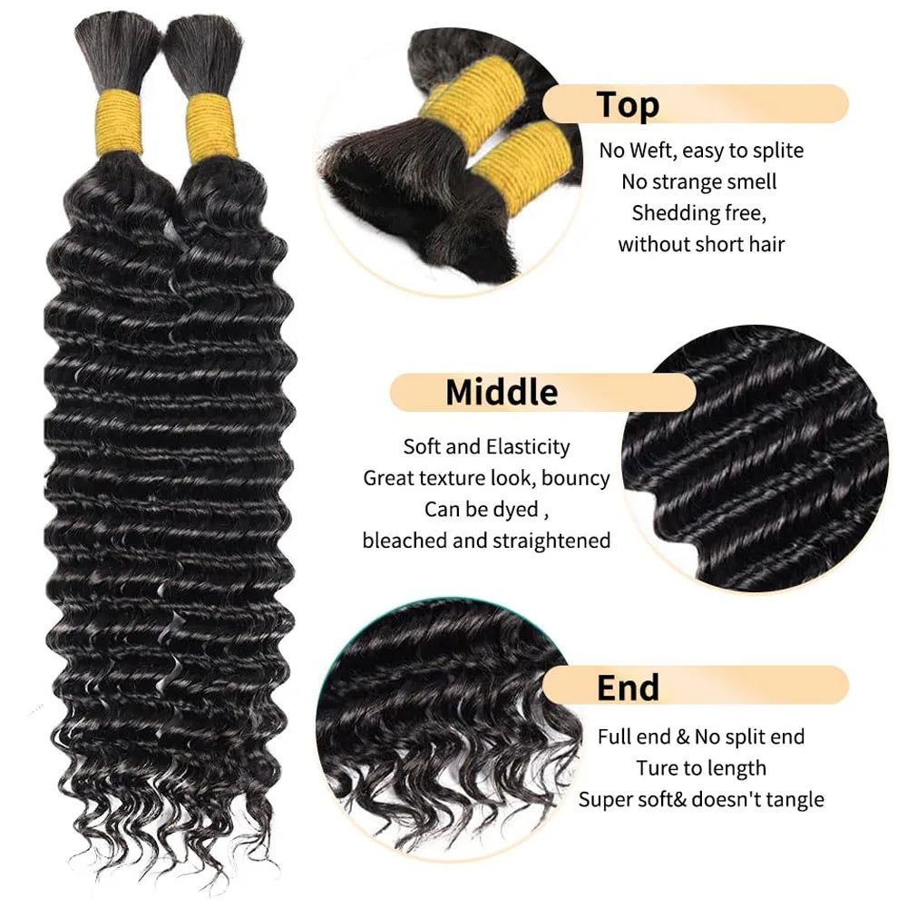 Human Braiding Hair Boho Braids Bulk Deep Wave Curly No Weft Brazilian