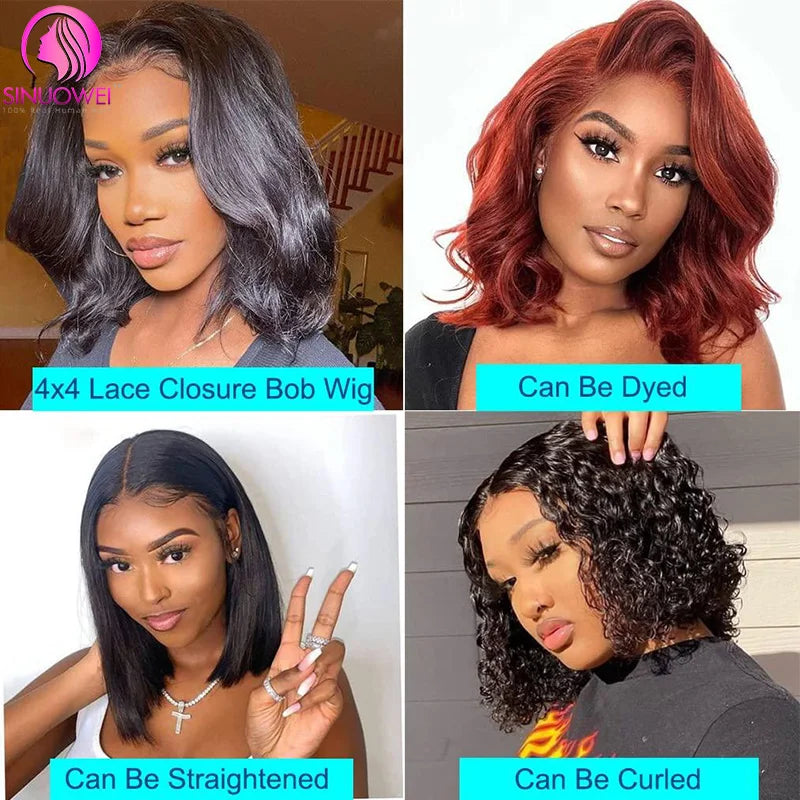 Body Wave Short Bob Wigs Human Hair, 13x4 Transparent Lace Front Brazilian