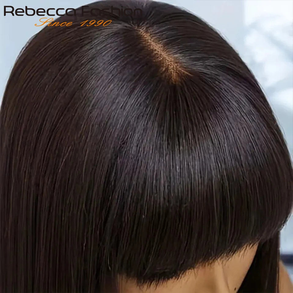 Straight Human Hair Bob Lace Wig with Bangs - Fringe Middle Part, Realistic Scalp, Brazilian