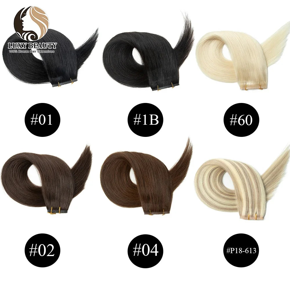 Blonde Invisible Skin Weft Inject Human Hair Extensions Straight Twin Tab Natural