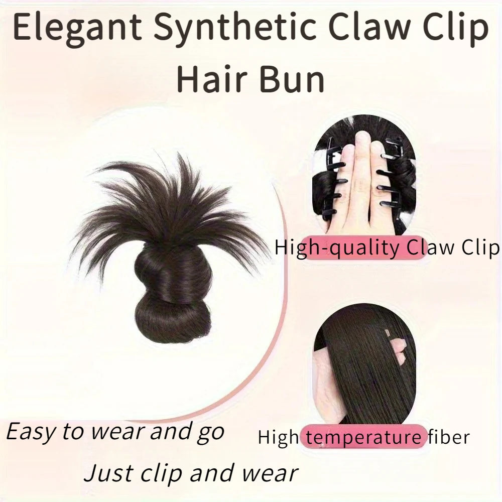 8Inch Elegant Synthetic Half-tie Hair Bun With Claw Clip Lazy Women's Chicken Feather Bun Wig Low Ponytail with Floral Accents