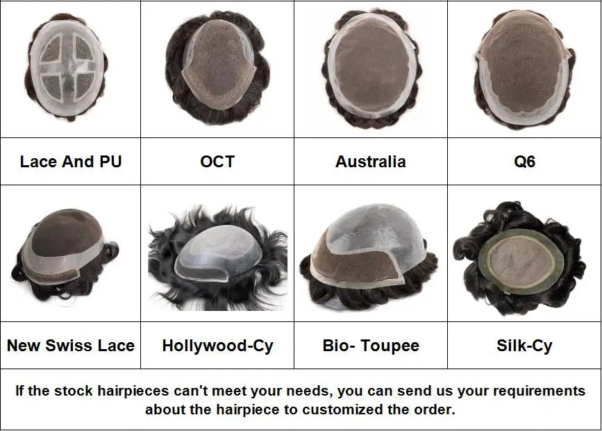 Wig Human Hair Toupee Fine Mono, 130% Density Durable Prosthesis 6" Replacement