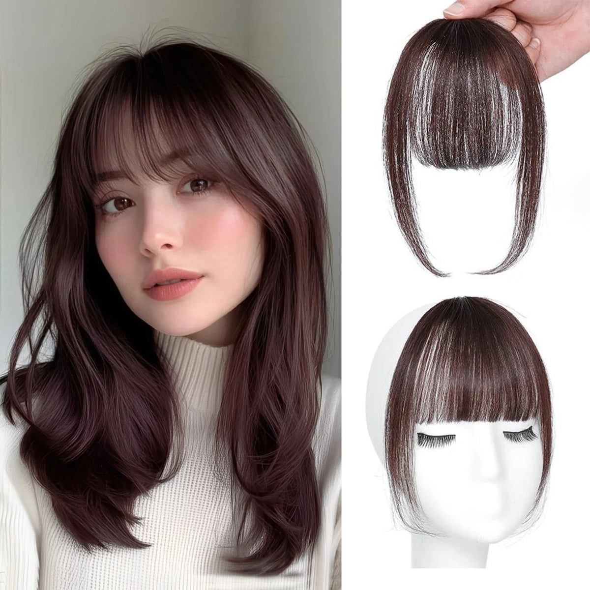 Wispy Curtain Bangs, 100% Human Hair Light French Air Temples Clip in