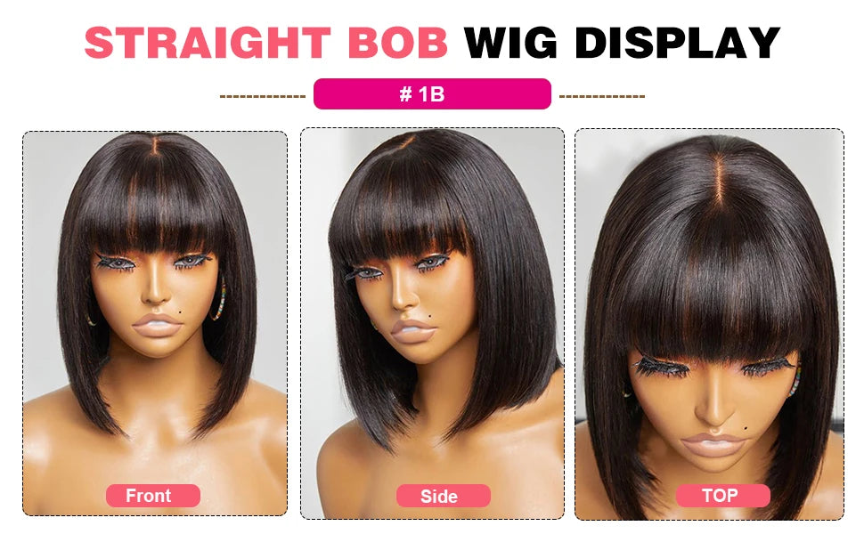Highlight Blonde Short Bob 3x1 Lace Glueless Human Hair Wig with Bangs, P1B/30 Straight