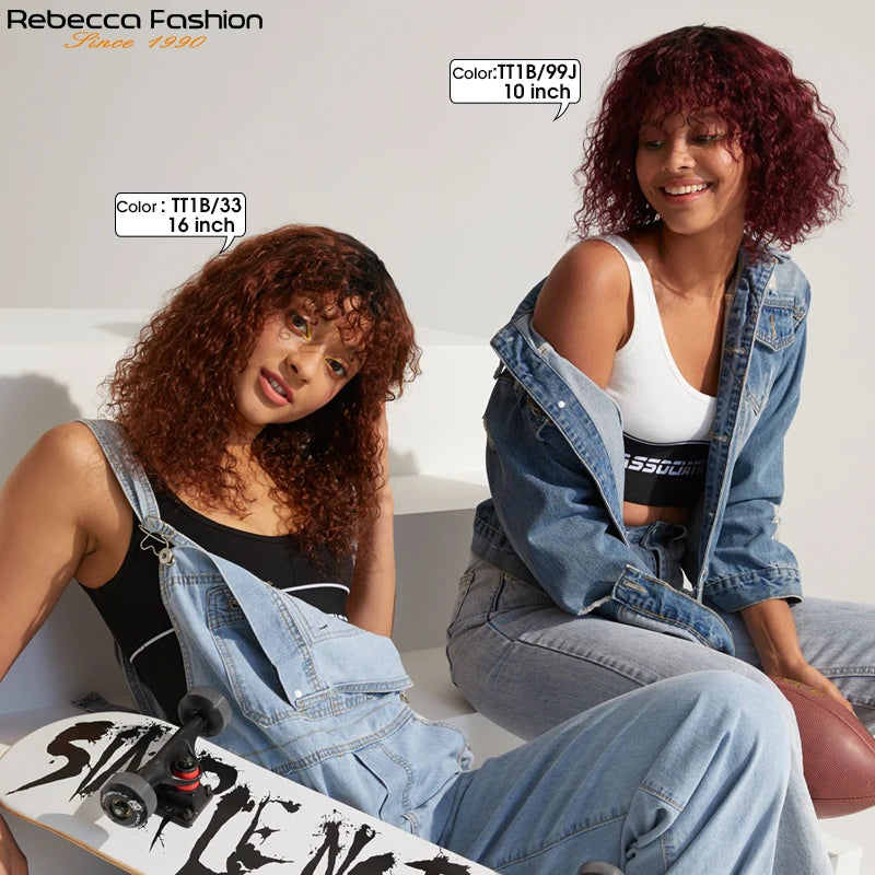 Jerry Curly Human Hair Wigs Bangs Full Machine Made Highlight Honey Blonde