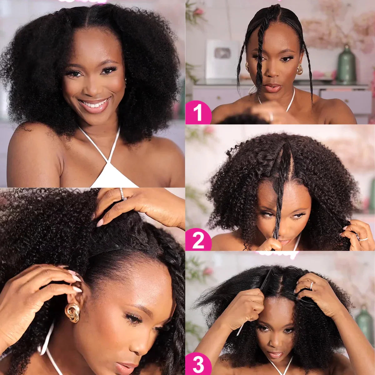 Upgraded V Part Wig Kinky Curly Install Brazilian 30Inch, 300% Density Deep