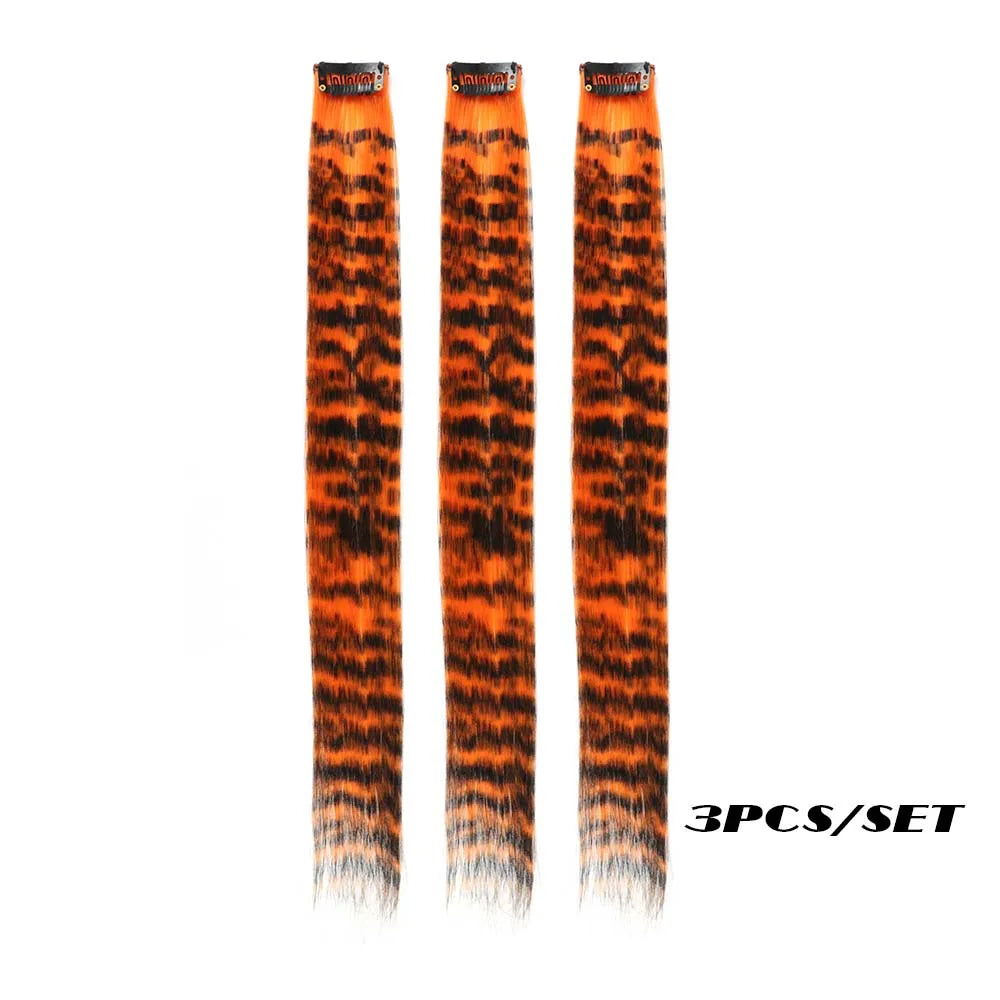 Colorful Long Straight Synthetic Clip-In Hair Extensions, 3 Pack, Party