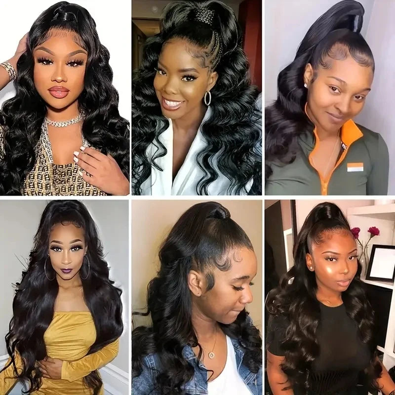 Body Wave Human Hair Drawstring Ponytail Extensions Remy, 100% Natural Clip in