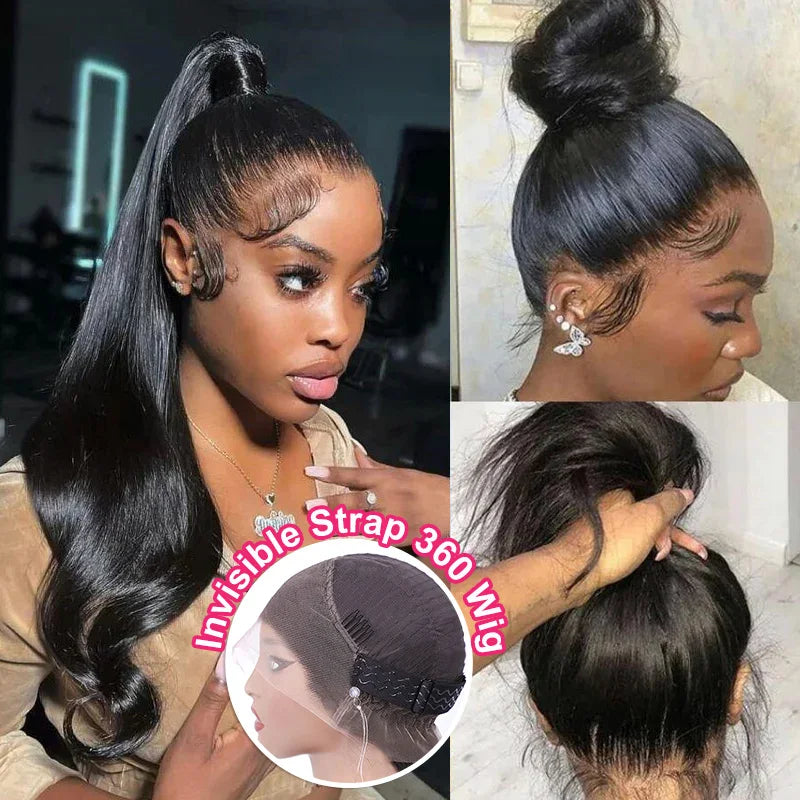 Lace Front Wigs Human Hair Drawstring Pre Plucked Hidden Strap HD Full