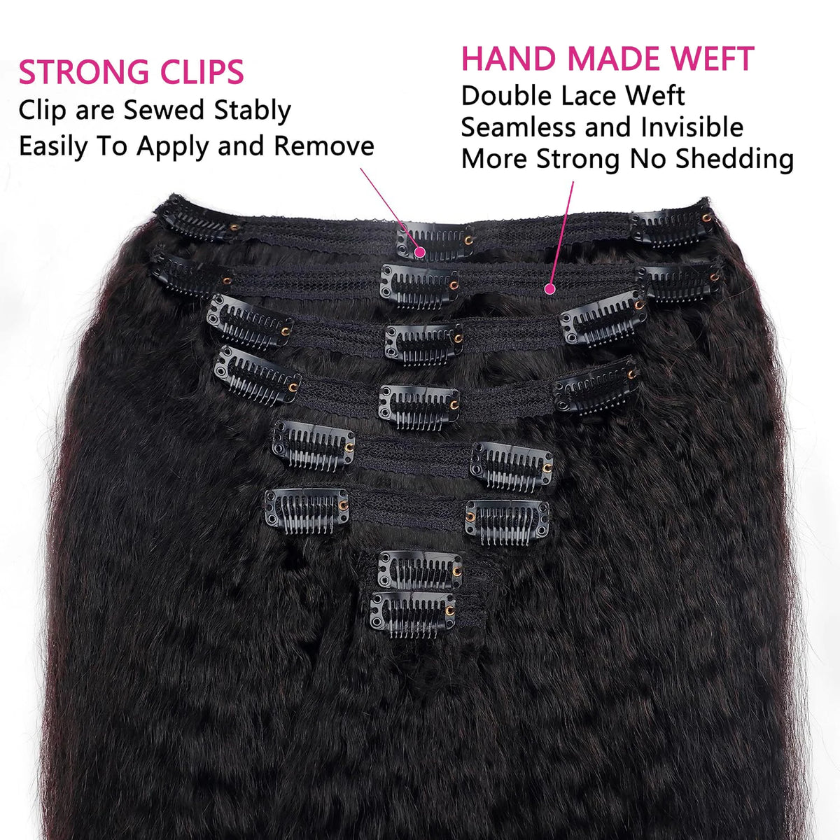 Seamless Kinky Straight Clip in Hair Extensions Brazilian Virgin Human Ins