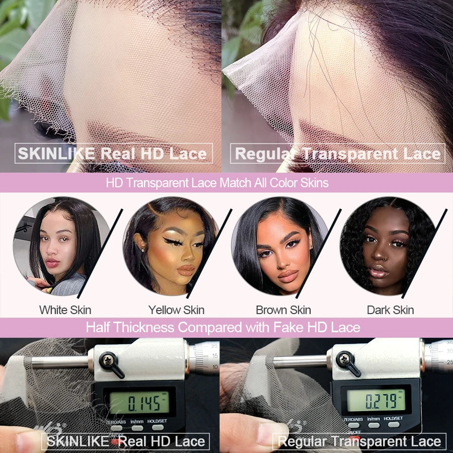 Straight Human Hair 13x6 HD Lace Frontal Wig, 250% Density, Melt Skin
