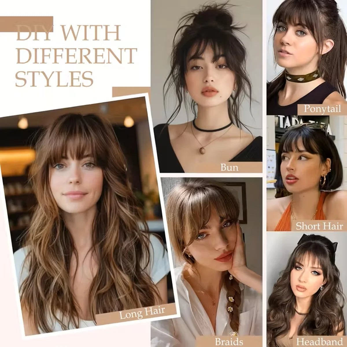 Wispy Curtain Bangs, 100% Human Hair Light French Air Temples Clip in