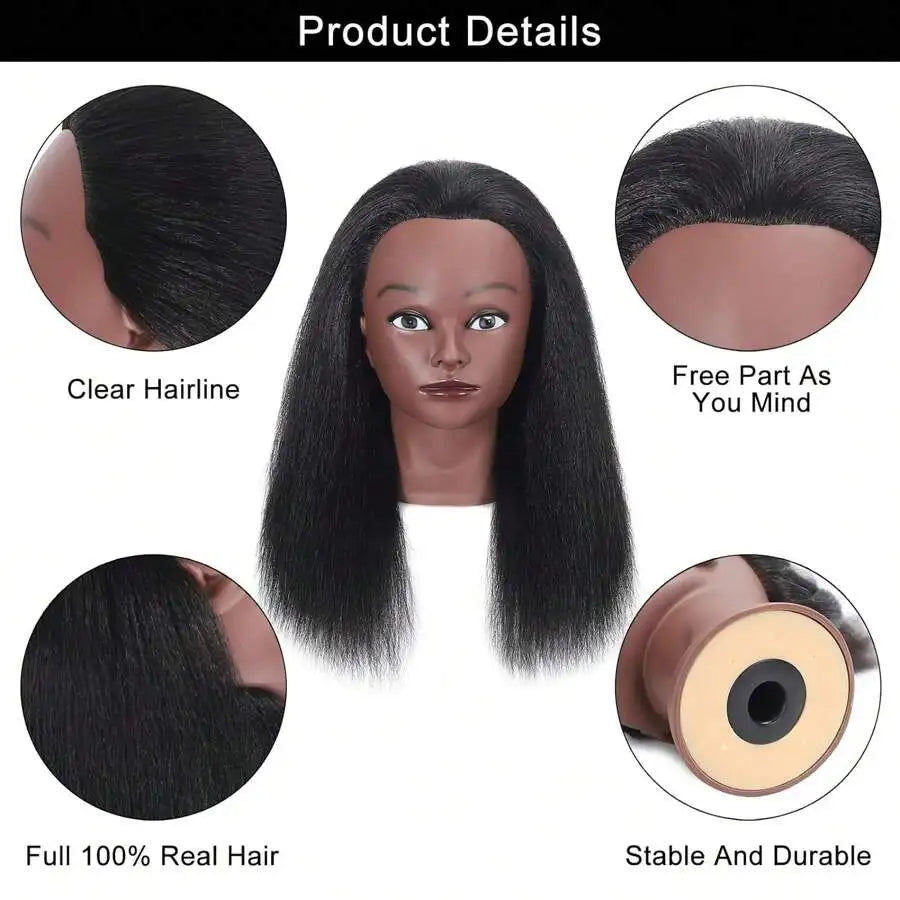 100% Real Hair Mannequin Head 16' Human Hairdresser Training Practice Professional Cosmetology