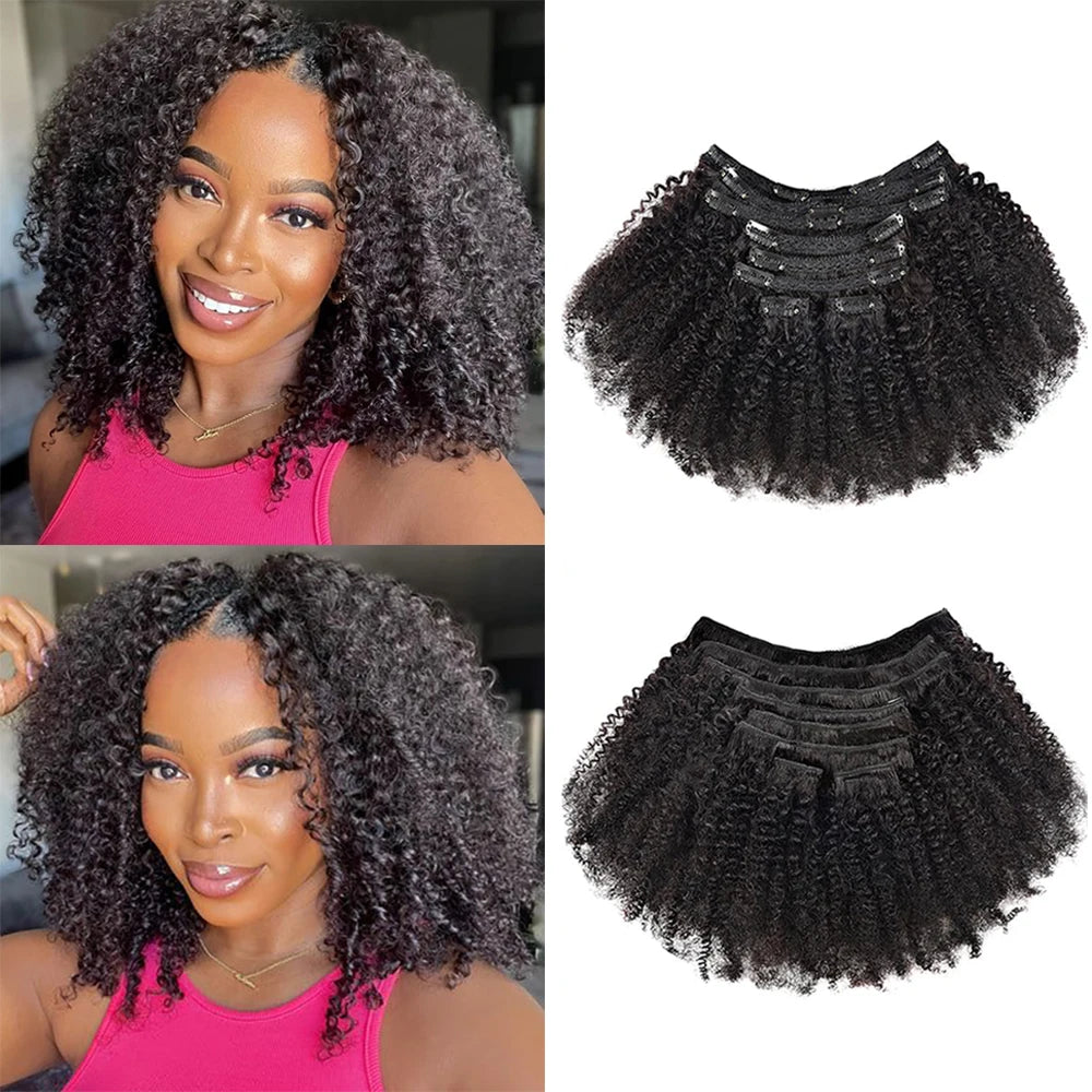 Afro Curly Clip-in Human Remy Hair Extensions 10-24 Kinky Textured, 100% 120g