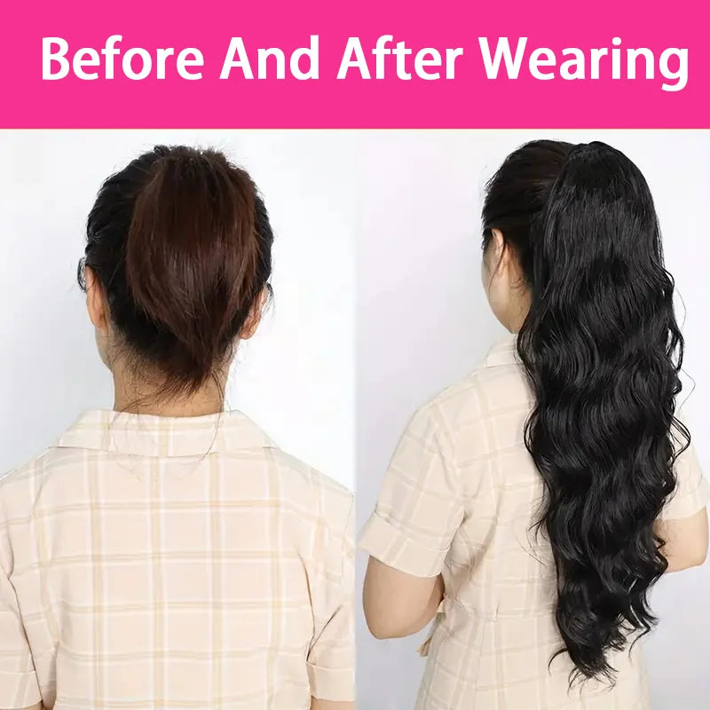 Body Wave Human Hair Drawstring Ponytail Extensions Remy, 100% Natural Clip in
