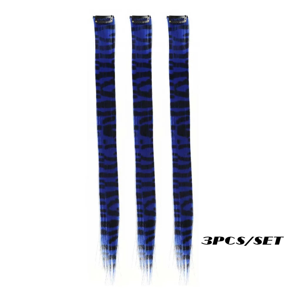 Colorful Long Straight Synthetic Clip-In Hair Extensions, 3 Pack, Party