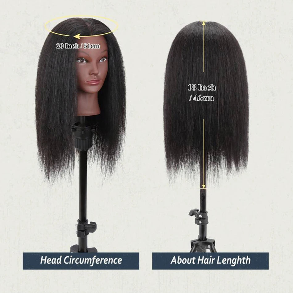 Mannequin Head Human Hair, 100% Real Cosmetology Doll Tripod Stand 18'Training Hairdresser