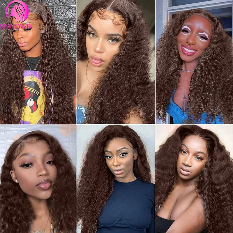 Chocolate Brown Burmese Curly Human Hair Bundles with Lace Closure, 4 Pack