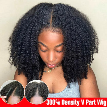 Upgraded V Part Wig Kinky Curly Install Brazilian 30Inch, 300% Density Deep