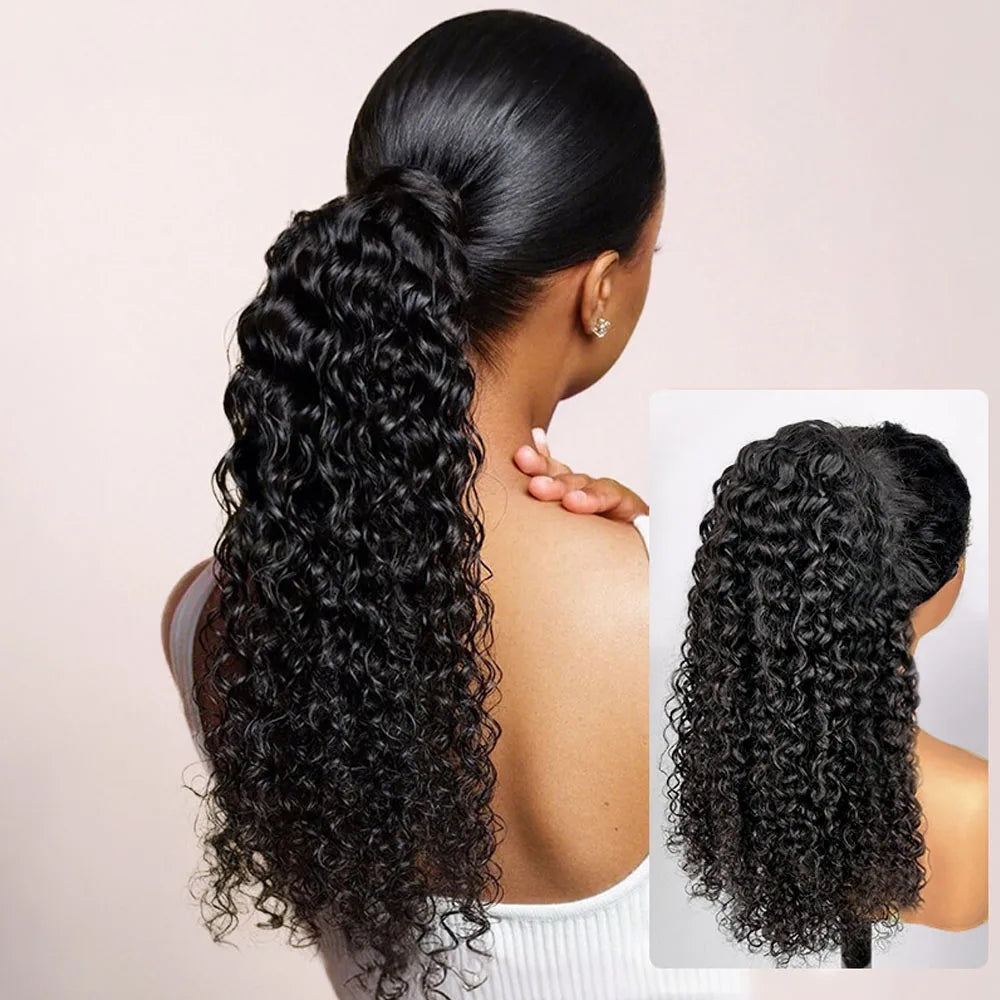 100G 140G 100% Human Hair Kinky Curly Ponytail Drawstring Extensions Vietnamese Natural