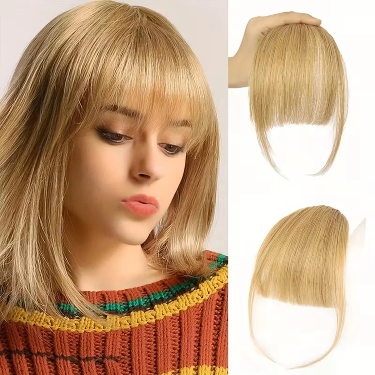 Wispy Curtain Bangs, 100% Human Hair Light French Air Temples Clip in