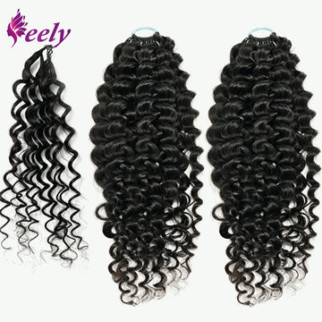 Invisible Knots Feather Crochet Hair Deep Wave Curly Pre Separated Human Looped