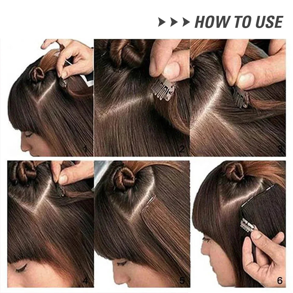 Ombre Color Clips Hair Extension Synthetic Body Wave Ins Piece