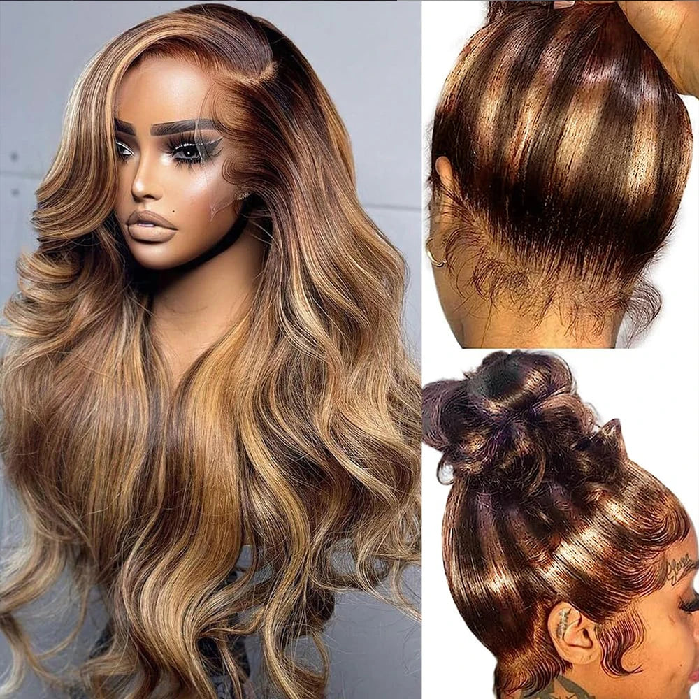 Density Highlight Lace Front Wig Human Hair P4/27 HD, 13x4 Body Wave