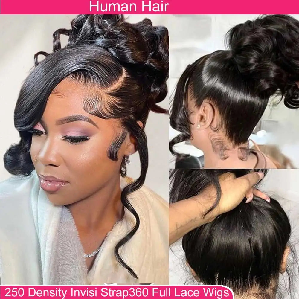 Lace Front Wigs Human Hair Drawstring Pre Plucked Hidden Strap HD Full