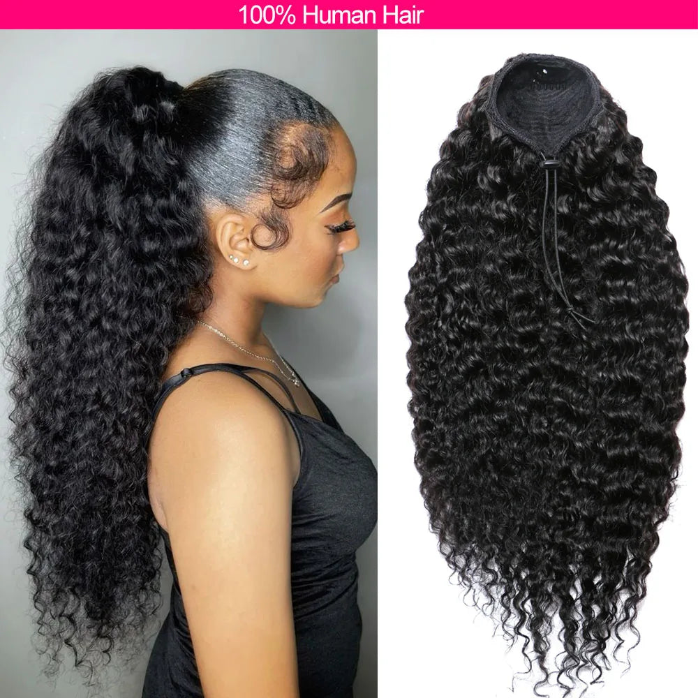 100G 140G 100% Human Hair Kinky Curly Ponytail Drawstring Extensions Vietnamese Natural