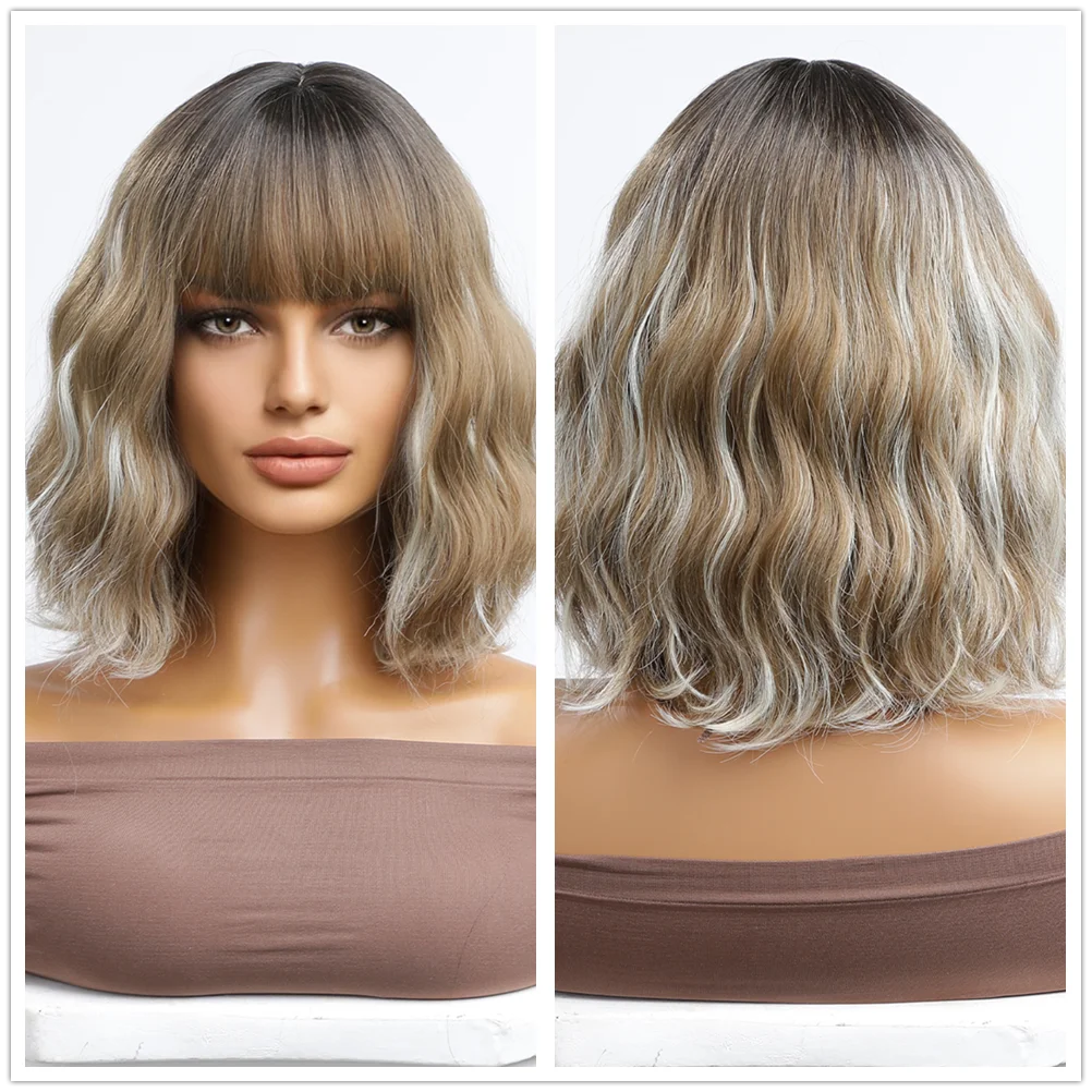 Pink BOBO Synthetic Wigs Short Natural Wave Hair Wig Party Daily High Density Heat Resistant