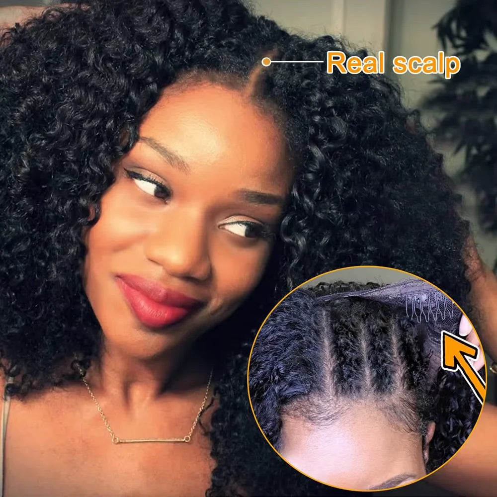 Upgraded V Part Wig Kinky Curly Install Brazilian 30Inch, 300% Density Deep