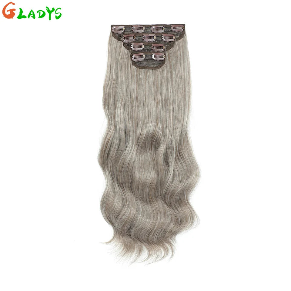 Ombre Color Clips Hair Extension Synthetic Body Wave Ins Piece