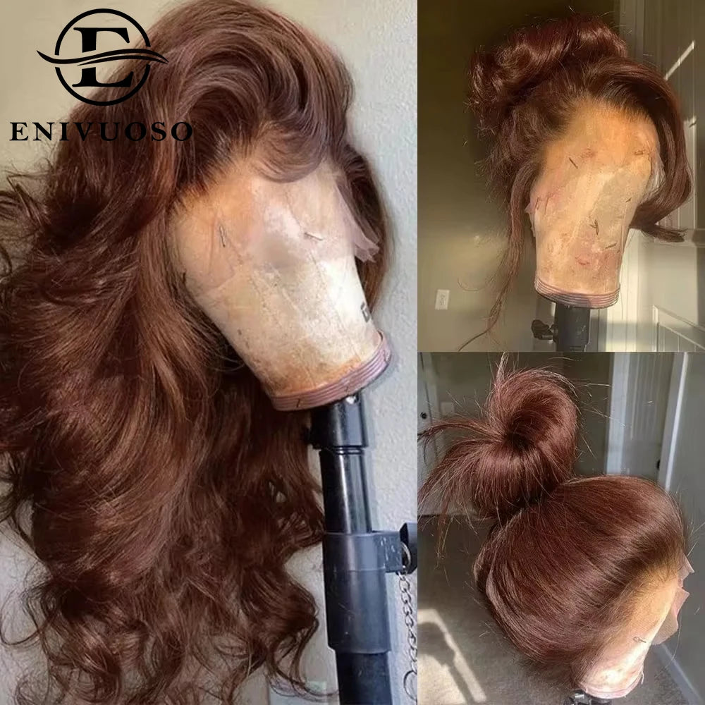 13x4 Chocolate Brown Body Wave Lace Front Wigs Heat Resistant Fiber Reddish