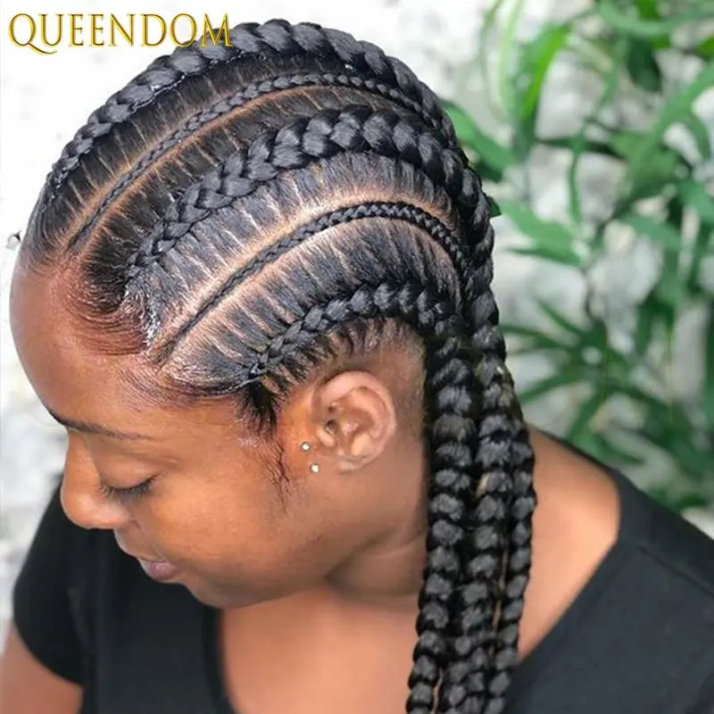 36" Synthetic Full Lace Wig Knotless Box Braid African Braided Frontal Cornrow