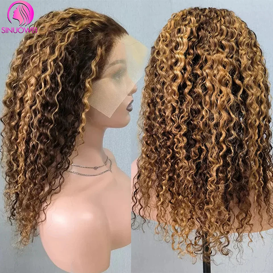 Highlight Wig Human Hair, 13x6 Water Wave Honey Blonde Lace Frontal Curly