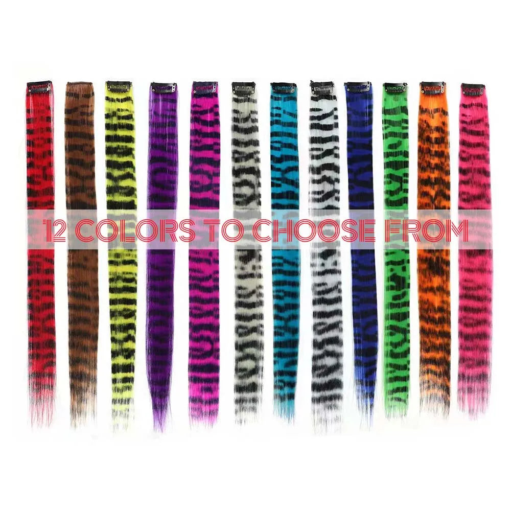 Colorful Long Straight Synthetic Clip-In Hair Extensions, 3 Pack, Party