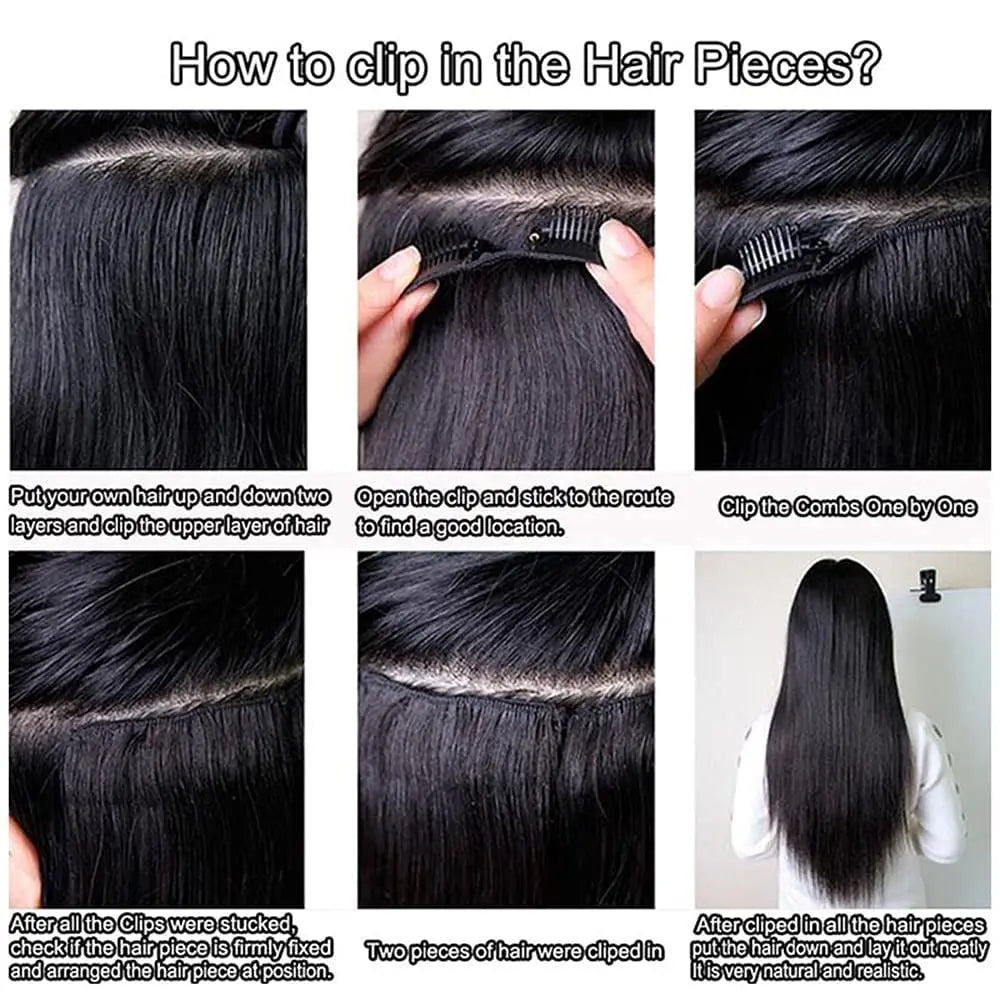 Seamless Kinky Straight Clip in Hair Extensions Brazilian Virgin Human Ins