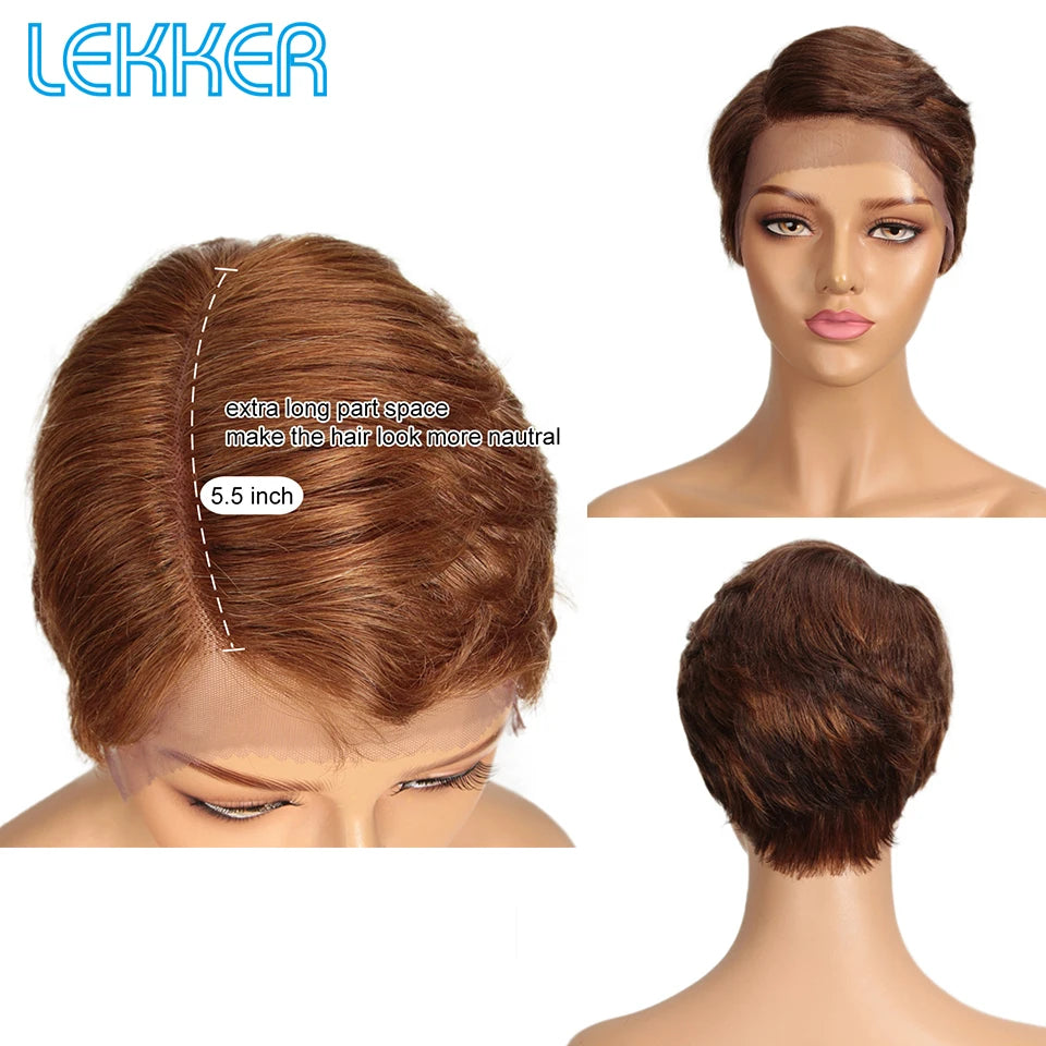 Black Short Pixie Cut, 13x1 C Part Lace Front 100% Human Hair
