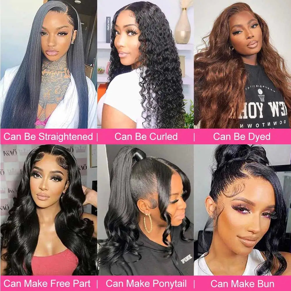 Lace Front Wigs Human Hair Drawstring Pre Plucked Hidden Strap HD Full