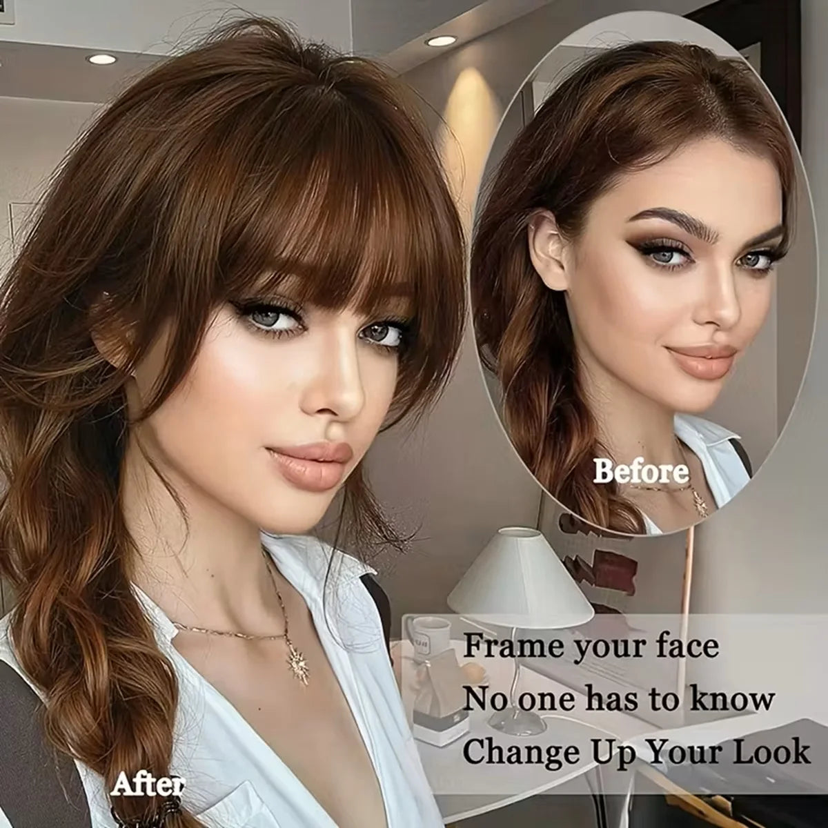 Wispy Curtain Bangs, 100% Human Hair Light French Air Temples Clip in