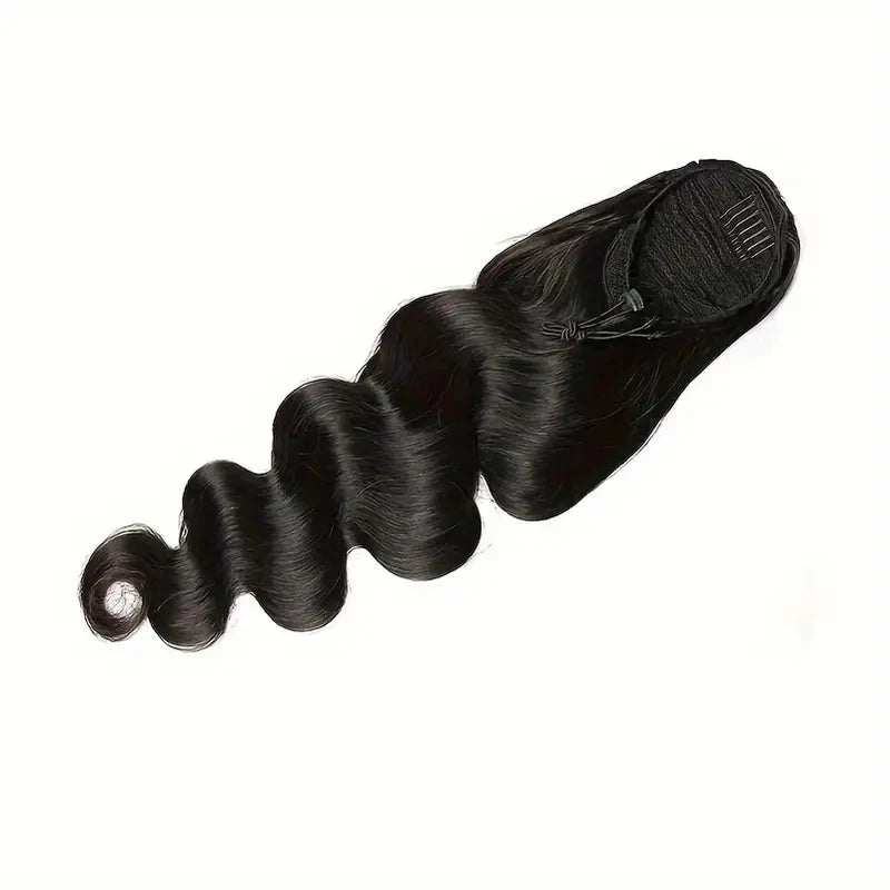 Body Wave Human Hair Drawstring Ponytail Extensions Remy, 100% Natural Clip in