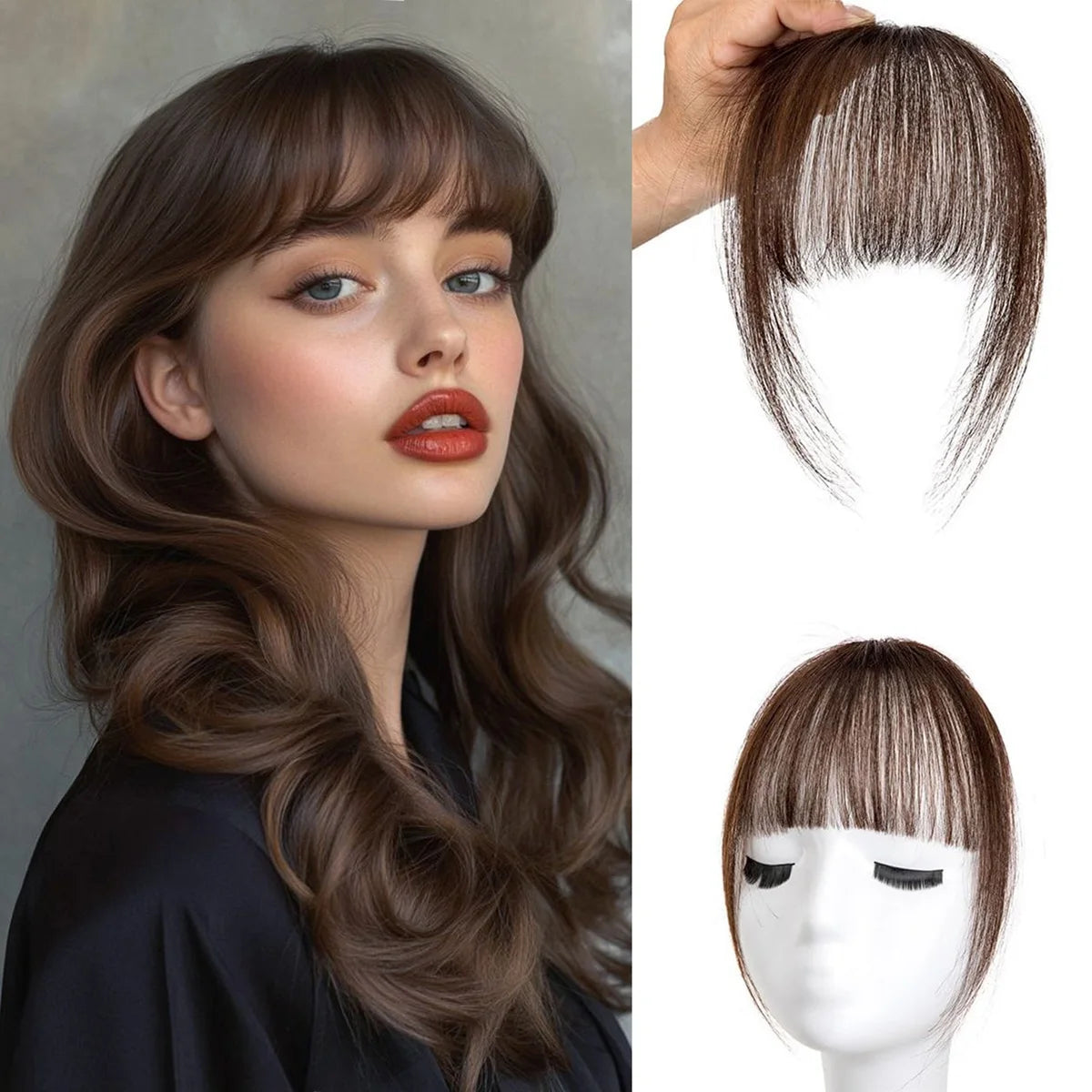 Wispy Curtain Bangs, 100% Human Hair Light French Air Temples Clip in