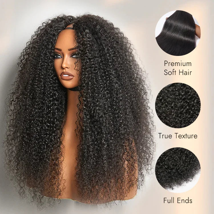 Upgraded V Part Wig Kinky Curly Install Brazilian 30Inch, 300% Density Deep