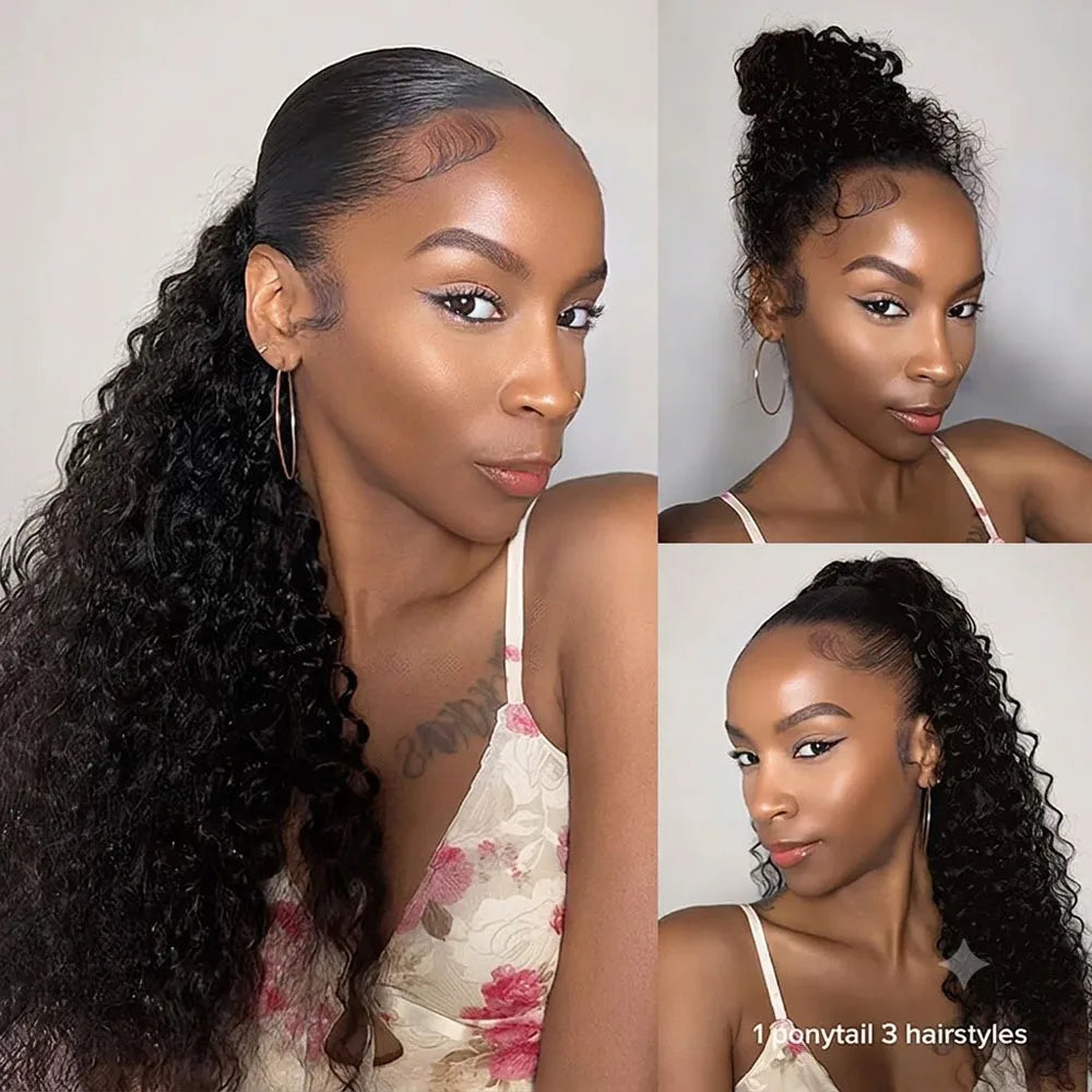100G 140G 100% Human Hair Kinky Curly Ponytail Drawstring Extensions Vietnamese Natural