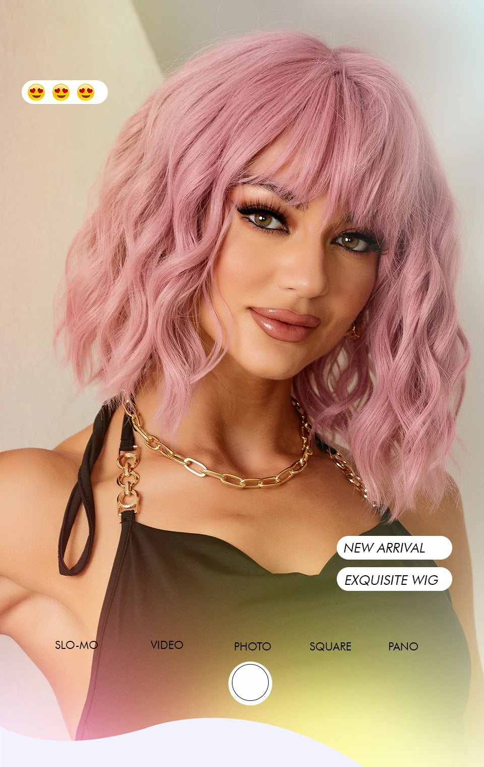 Pink BOBO Synthetic Wigs Short Natural Wave Hair Wig Party Daily High Density Heat Resistant