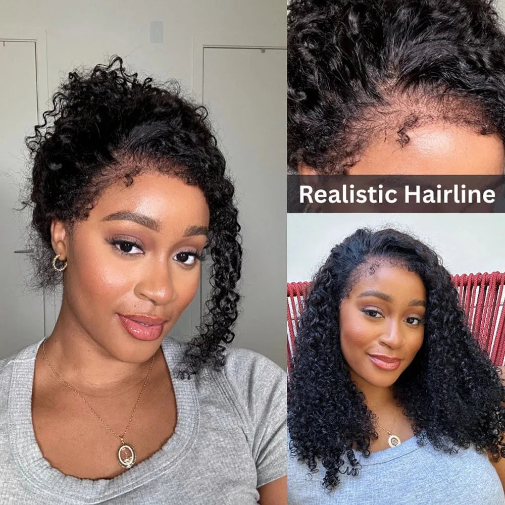 4C Kinky Edges Water Wave Invisible Strap Full Lace Front Glueless Wig