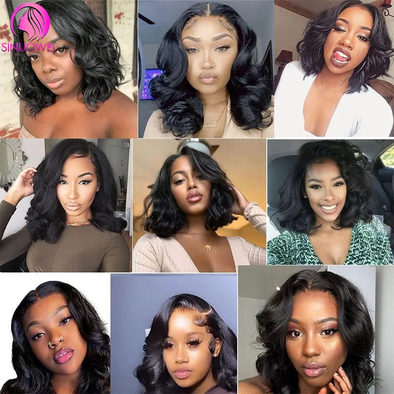 Body Wave Short Bob Wigs Human Hair, 13x4 Transparent Lace Front Brazilian