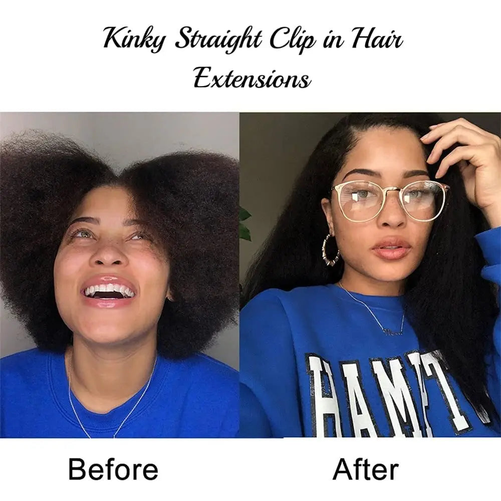 Seamless Kinky Straight Clip in Hair Extensions Brazilian Virgin Human Ins